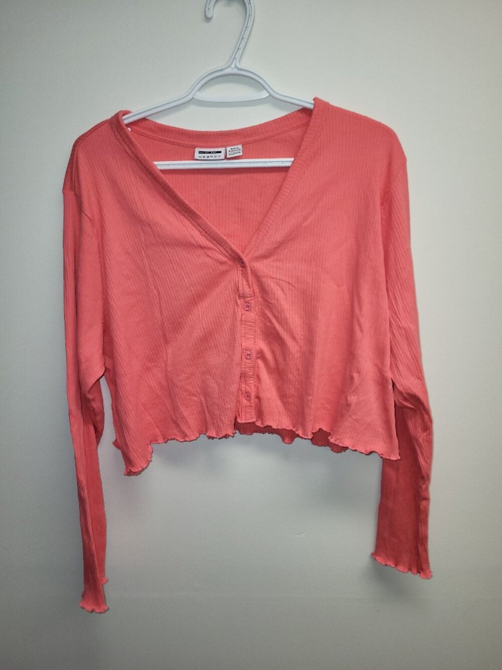 Noisy May Coral Pink Ribbed Cropped Cardigan Size 48